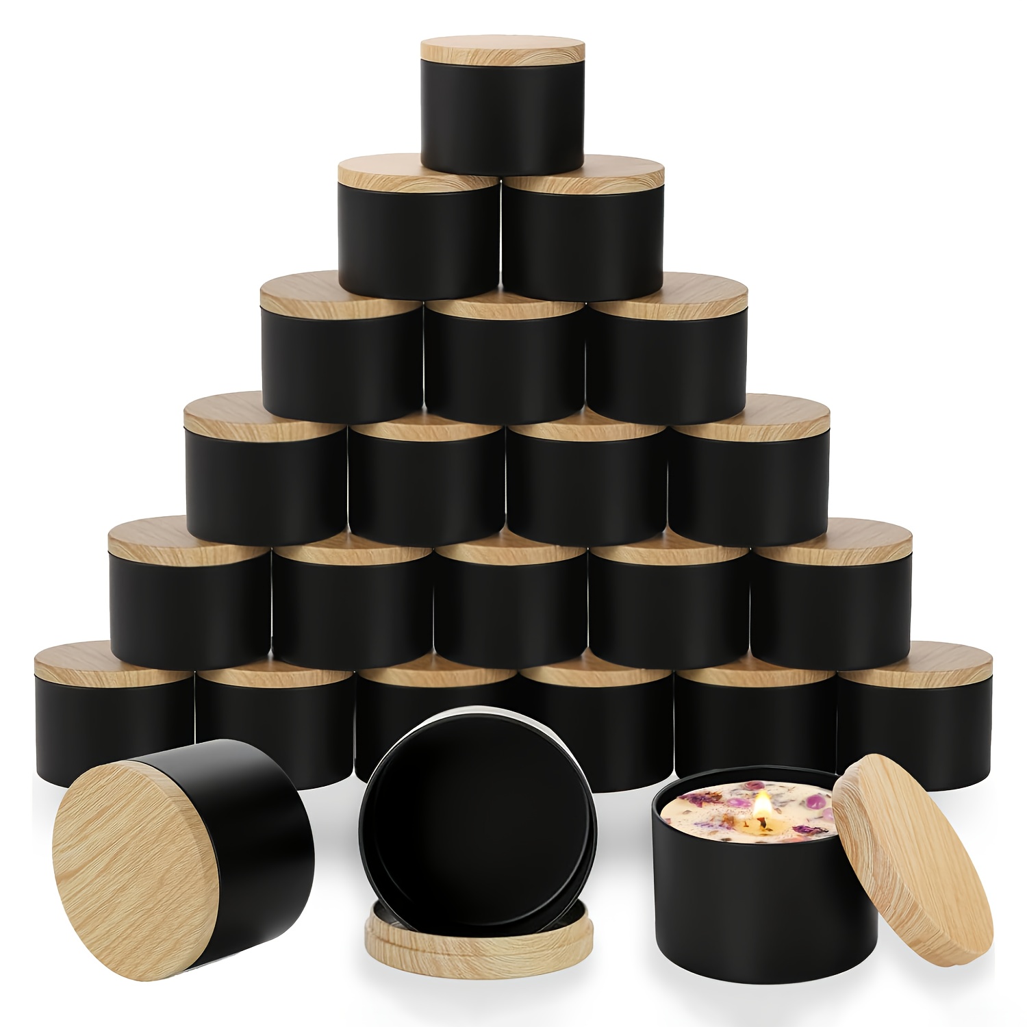 Candle Making Kit For Kids - Черные баночки для свечей с деревянными